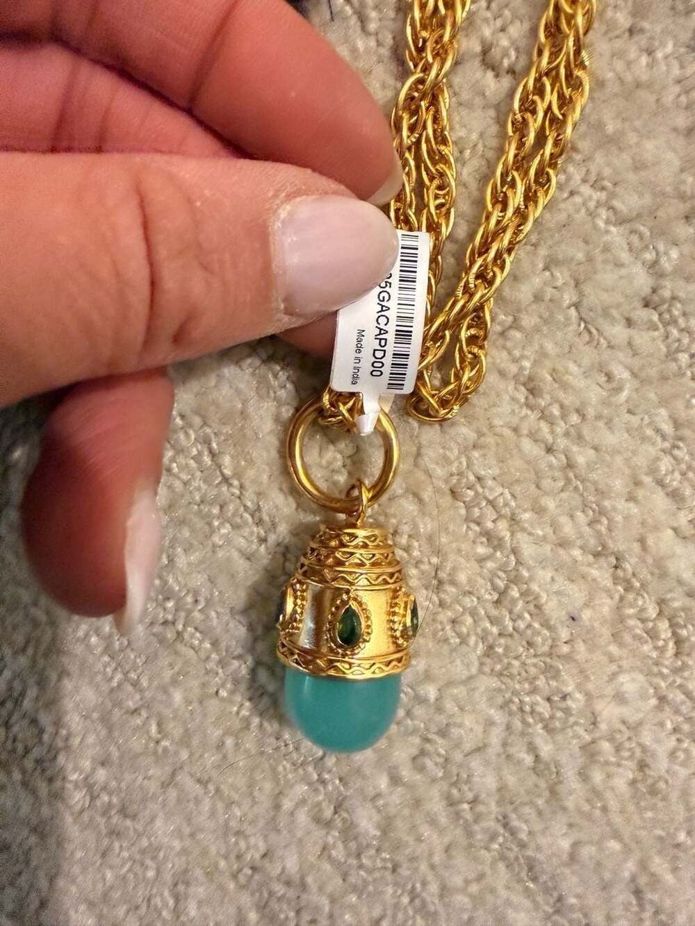 Julie Vos Byzantine Small Pendant Necklace in Aqua Chalcedony with Peridot Accen - Picture 4 of 6